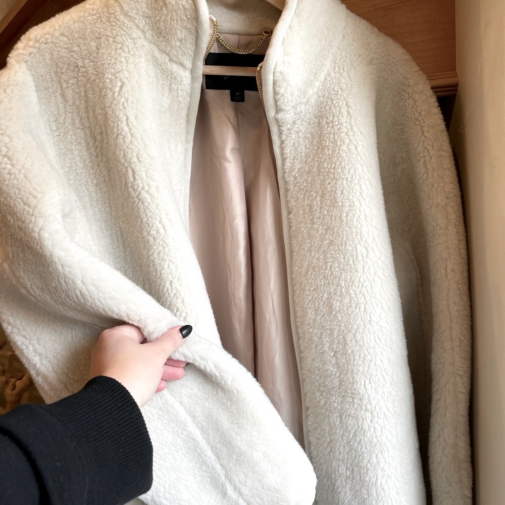 J crew off white Teddy fleece style coat jacket M